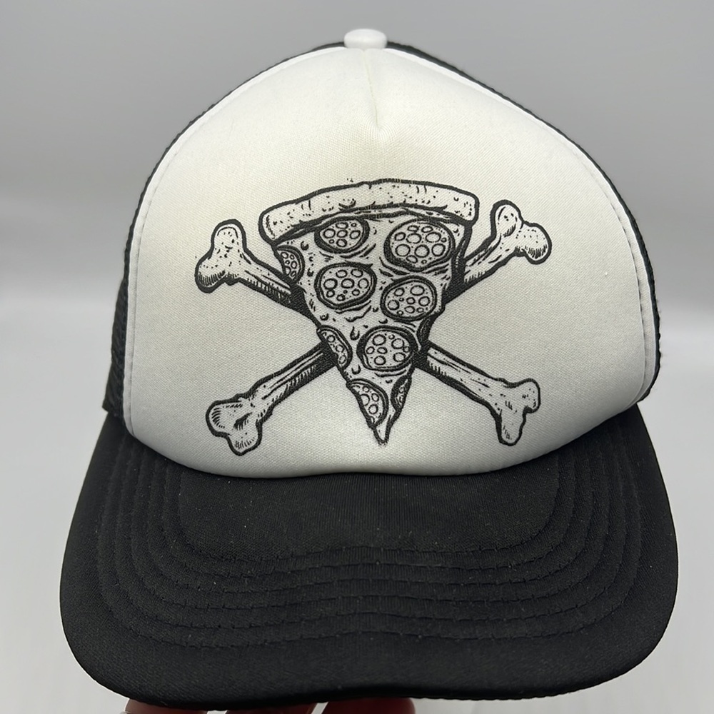 District - Pizza And Crossbones Fun Graphic Truck Driver Baseball Hat Onesize - Picture 2 of 11